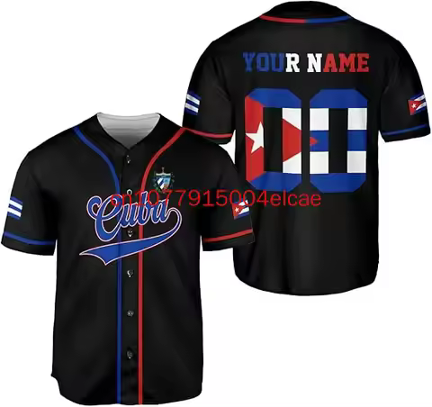 Customize Cuba Flag Badge Baseball Jersey Men's Womens Casual Short Sleeve Jersey Men's Streetwear S