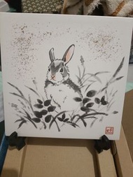 日本 名家 對山窯 陶版畫/兔
