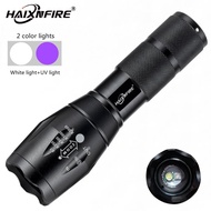 Haixnfire E17 T6+395nm UV flashlight With Zoom Function UV Black Light Pet Urine Stains Detector