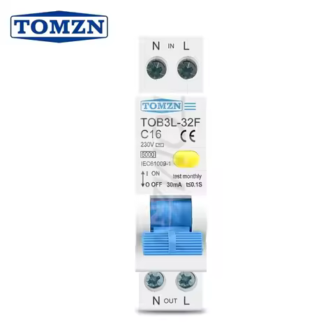 TOMZN 18MM 1P+N 6kA RCBO Circuit Breaker Mini Earth Leakage Protector Overload Short-Circuit Dual Pr
