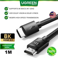 UGREEN HDMI To HDMI 2.1 Cable 8K 60Hz 4K 120Hz 480 Gbps Dynamic HDR Dolby Vision HDR10 Dolby Atmos eARC Stereo Sound Audio Video Nylon Braided Premium PS4 PS5 Xbox UHD TV Blu Ray DVD Projector LG TV Sony Dell Asus Msi PC Laptop Windows Monitor Projector