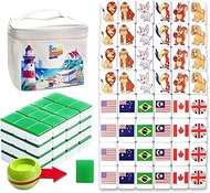 SILICPS Seaside Escape Game Blocks Mahjong Sets with 49 Tiles 38mm Pet and Flag Pattern with Turntable and Bag.