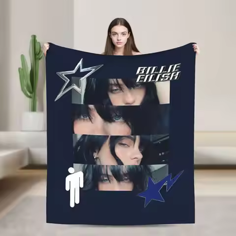 B-Billie-Girl E-eilish American Singer Fleece Throw Blanket Blankets for Sofa Outdoor Soft Plush Thi