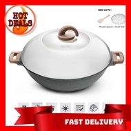 BEST SELLER [ Local Ready Stocks ] iGOZO AMOZONAS 36CM NON-STICK PREMIUM GRANITE WOK + GLASS LID FREE : 1. WOODEN SPATU