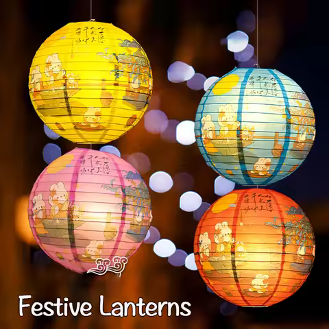 Mid-Autumn Festival Lanterns Round Paper Lantern Colored Decorative Lanterns Activity Scene Decorati