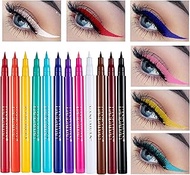 Petansy 12 Colors Matte Liquid Eyeliner Set, Rainbow Colorful Neon Eyeliner Pencil Pigmented Waterproof Smudgeproof Long Lasting Eye Liner Makeup Gift Kit for Women