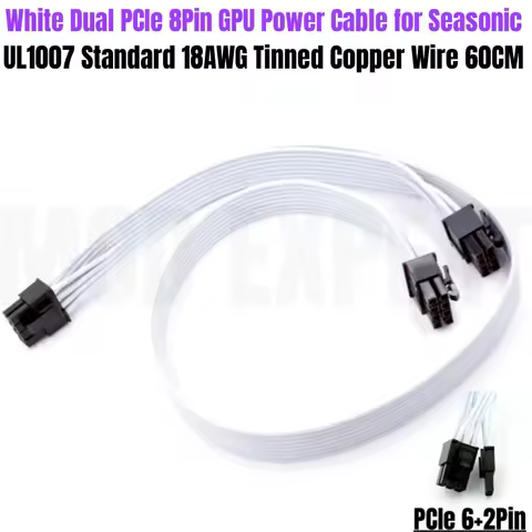 White PCIe Dual 8Pin 6+2Pin Graphic Card GPU Power Cable 60CM for Seasonic VERTEX GX-1200 GX-1000 WH