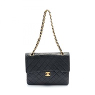 CHANEL CC Matelasse W 翻蓋鏈條單肩包 小羊皮 黑色 二手 女士 Coco