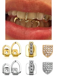 1-3 ชิ้น ออร์นาเมนต์ฟัน Grillz เพชร ฮิปฮอป เงิน ชุด ฟันเครื่องประดับฟันเพลท ตกแต่ง คริสตัล ฟันประกาย