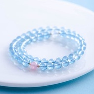 海藍寶粉水晶手鍊|粉水晶雙圈手鏈 天然石水晶客製化禮物