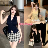 Kitty.Vogue Women's Knitted Spaghetti Strap Top V-Neck Slimming Korean Style Comfortable Fabric B088