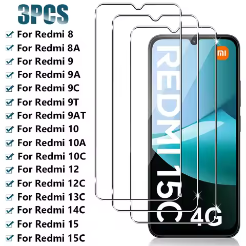 3PCS Full Tempered Glass For Xiaomi Redmi 10C 10 10A 9 9A 9C 9T 8 8A Screen Protector For Redmi 15 1