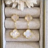 PUTIH Van Cleef Clover Long White Earrings, Premium Van Cleef