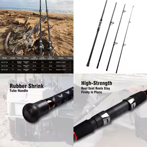 4-Piece Graphite Travel Fishing Rod Set - 11ft, 13ft, 15ft