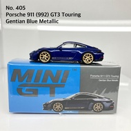 Mini GT No. 405 Porsche 911 (992) GT3 Touring Gentian Blue Metallic