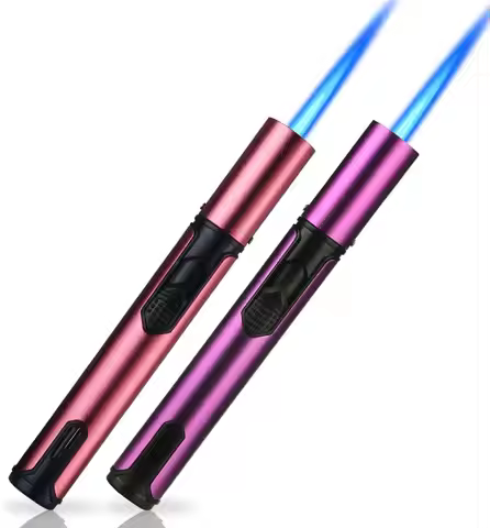 Refillable Butane Lighter with Single Jet Flame - Pink & Purple (No Gas)