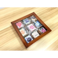 Aymhouse Daily Groceries Log Dark Wood Color Country Style Glass Lid Nine Compartments Storage Stati