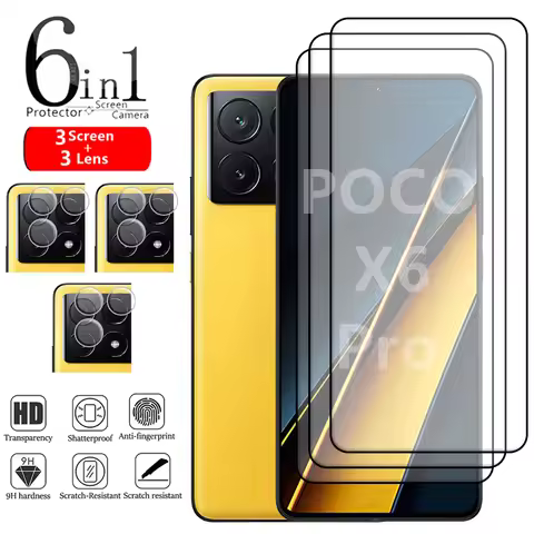 6-in-1 For Poco X6 Pro Glass For Xiaomi Poco X6 Pro Tempered Glass Full Cover 9H Screen Protector Fo