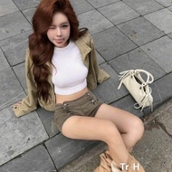 Multi-Button Beige Brown Jeans