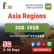 Asia (9 Regions) 5G eSIM: 3/5/7/10/15/30 Days Total: 3GB/5GB/10GB/20GB/30GB QR code China/Macau/Taiw