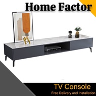 TV Console 0719 (Free 🚚 and install）TV Cabinet With Tempered glass marble print Metal Leg White/Black Minimalist Style