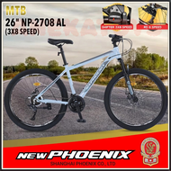 Sepeda Gunung MTB Phoenix 2708AL Disc Brake Frame Alloy 26 Inch 3x8 Speed