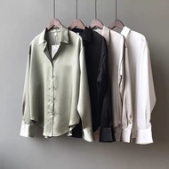 【Ready Stock】 Women s Long Sleeves Satin Shirts Classic Button Down Collared Female Solid Color Blouse Plus Size Vintage Clothes Tops Stocks Sedia Wanita Baju Harga Borong Murah 7079532111