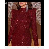 Prelove 60s RETRO Theme GLITTER DINNER Dress MAROON/BURGUNDY