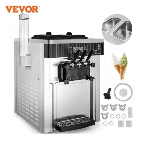 VEVOR Commercial Soft Ice Cream Machine 18-28L/H - Tri-Color Desktop Freezer for Sorbet, Gelato & Fa