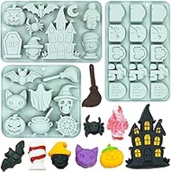 Halloween Silicone Molds for Baking 3PC, Haunted Castle Tombstone Chocolate Mold with Pumpkin Witch 
