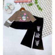 Kuromi Girl Set Baju Jalan Budak Perempuan Cartoon Kartun Kuromi