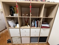 Ikea KALLAX 層架染白橡木紋連櫃桶、櫃門、收納箱