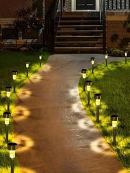10入組太陽能戶外景觀草坪燈,不銹鋼led防水步道燈,適用於步行道,花園,草坪,人行道,甲板和車道