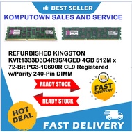 REFURBISHED KINGSTON KVR1333D3D4R9S/4GED 4GB 512M x 72-Bit PC3-10600R CL9 Registered w/Parity 240-Pi