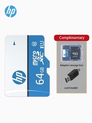 HP微型SD卡十級記憶卡TF卡，32GB 64GB，適用於手機/相機/監視器/無人機（1入組記憶卡，1入組適配器和1入組USB / Type-C雙介面讀卡器）