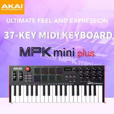 AKAI MPK mini PLUS 37-key MIDI music arranger keyboard, electronic drum machine, and pad controller