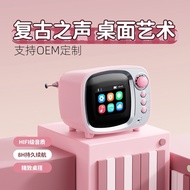Mini TV Smart Bluetooth Speaker Desktop Retro Multifungsi Jam Penggera dengan Paparan Lirik Speaker 