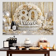 Luxury 80th Birthday Backdrop Gold Silver Rose Champagne Balloon Tassel Background for Milestone Bir