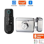 Bluetooth Tuya App Fingerprint Smart Gate Pas RFID Card Rim Bolt Electronic Door Lock