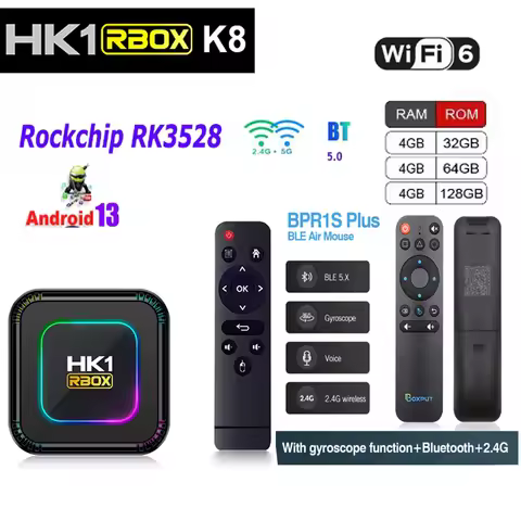 HK1 RBOX K8 Smart TV Box Android 13 Rockchip 3528 Quad Core Support 8K Video Decoding Wifi6 BT5.0 Me