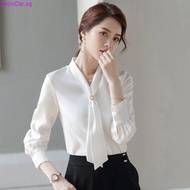 Women's Formal Office Blouses With Tie Korean Style Turn-down Collar Blouses Spring Fashion Solid Co