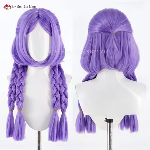 LOL Yunara Cosplay 60cm Purple Twisted Braid Wigs For Women Cosplay Anime Wig Heat Resistant Synthet