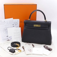 產量超少（近新♥️大全配）D 刻 Hermès 愛馬仕 Kelly 28 黑色 Touch 鱷魚手柄 Togo 牛皮 金扣 手提 斜背 凱莉包 兩用包