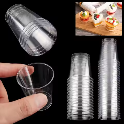 30/50X Round Reusable Plastic Shot Glasses Dessert Cups Disposable Glass Drinks