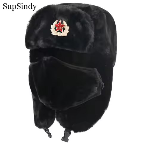 SupSindy Army Military Soviet CCCP Ushanka Men&Women Winter Earflap Bomber Hat Warm Faux Fur Windpro