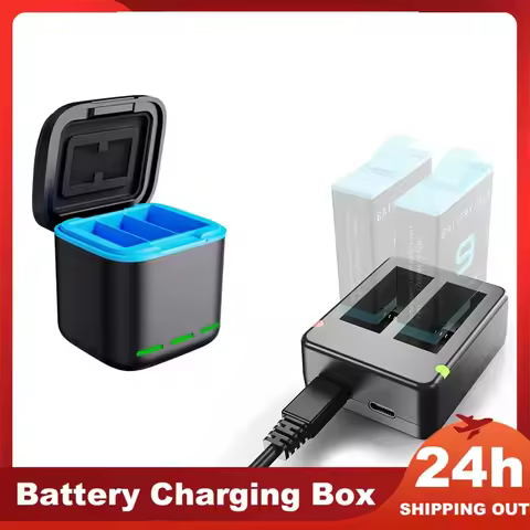 Original Battery Charger For GoPro Go Pro Hero 12 11 10 9 Black 3-Ways Fast Charger with Type C Cabl