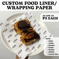(50pcs) CUSTOMIZED Greaseproof Paper, Food Liner, Parchment Wrapping Paper (8.5x13, 12x12, 12x18)