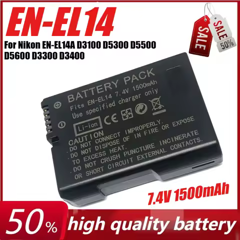 7.4V 1500mAh EN-EL14 Camera Battery for Nikon EN-EL14A D3100 D5300 D5500 D5600 D3300 D3400 Coolpix P