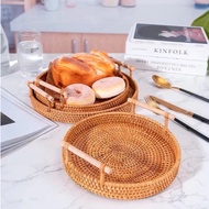 【SG Seller】Woven basket Bread Fruit Dim sum Two ear portable picnic basket Desktop woven basket
