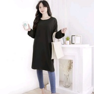 DISKON TUNIK KAOS JUMBO POLOS PUTIH BLOUSE BAJU LENGAN PANJANG LD 120